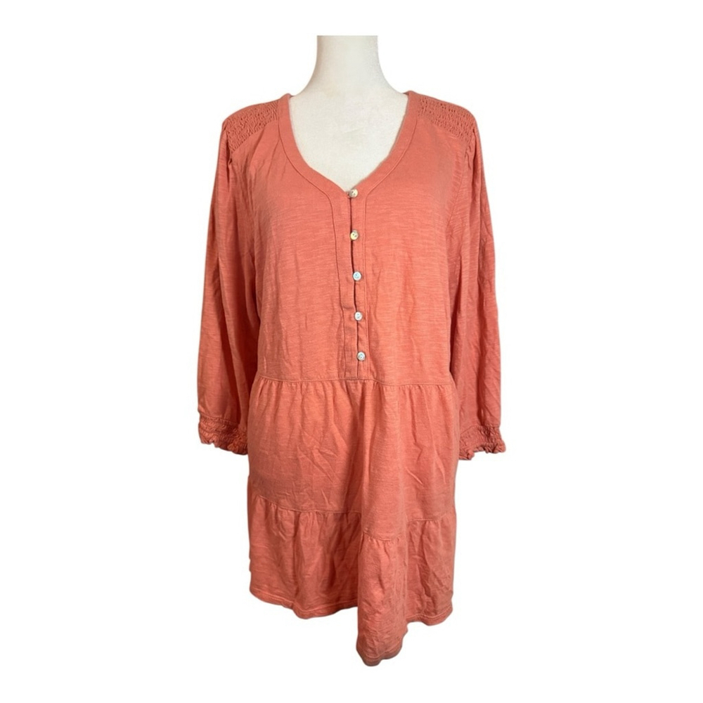 J. Jill Boho Tiered Tunic Dress Cotton Tencel Blend Large